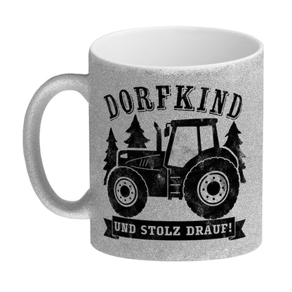 Dorfkind und stolz drauf Trecker Glitzer-Kaffeebecher