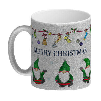 Frohe Weihnachten Glitzer-Glitzer-Kaffeebecher mit Wichtel Motiv