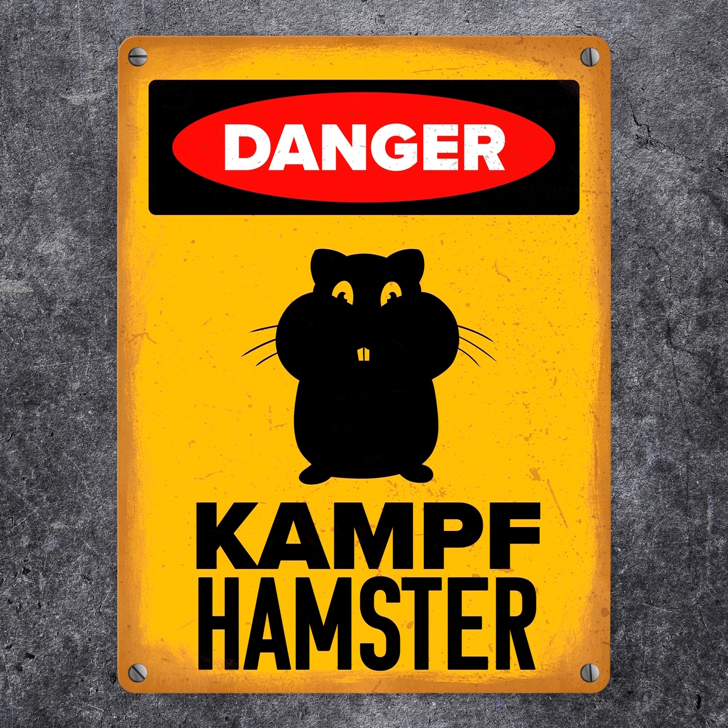 Danger Kampf Hamster Metallschild in 15x20 cm mit Hamster Silhouette