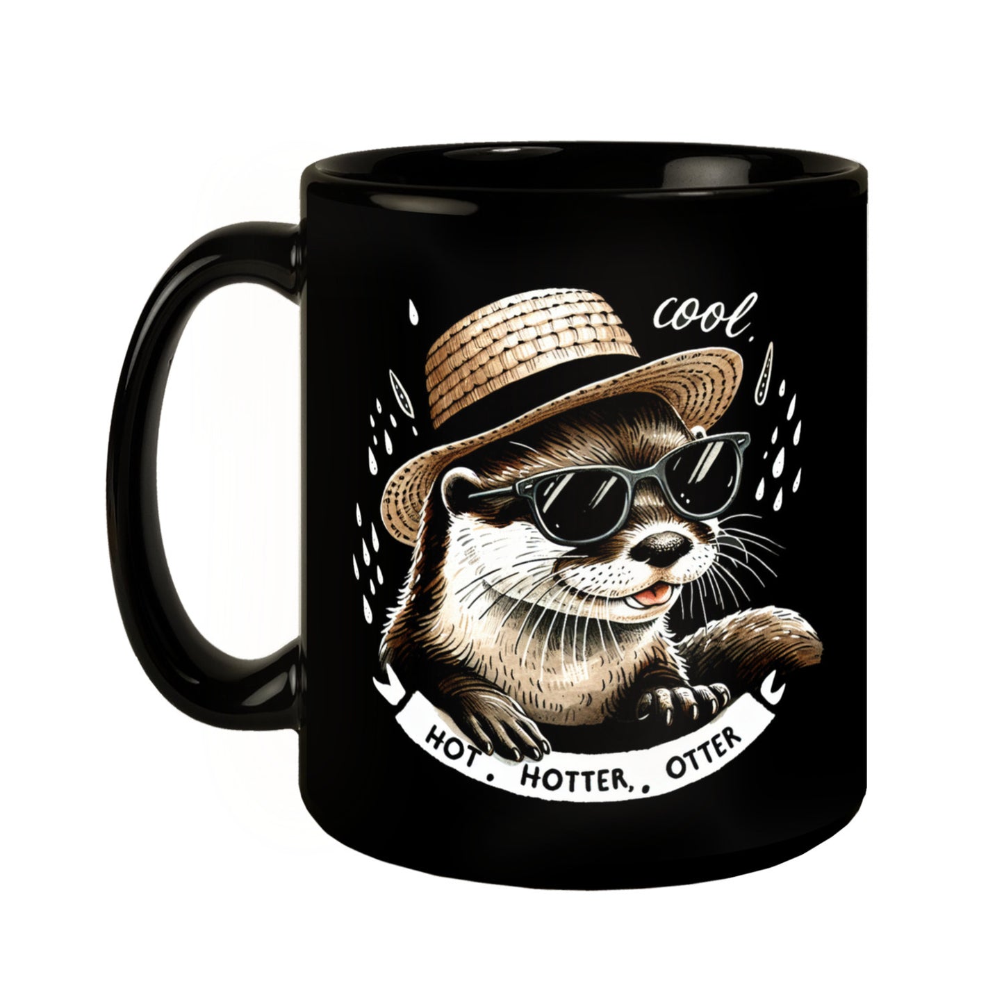 Otter mit Strohhut und Sonnenbrille Tasse in Schwarz mit Spruch Hot Hotter Otter