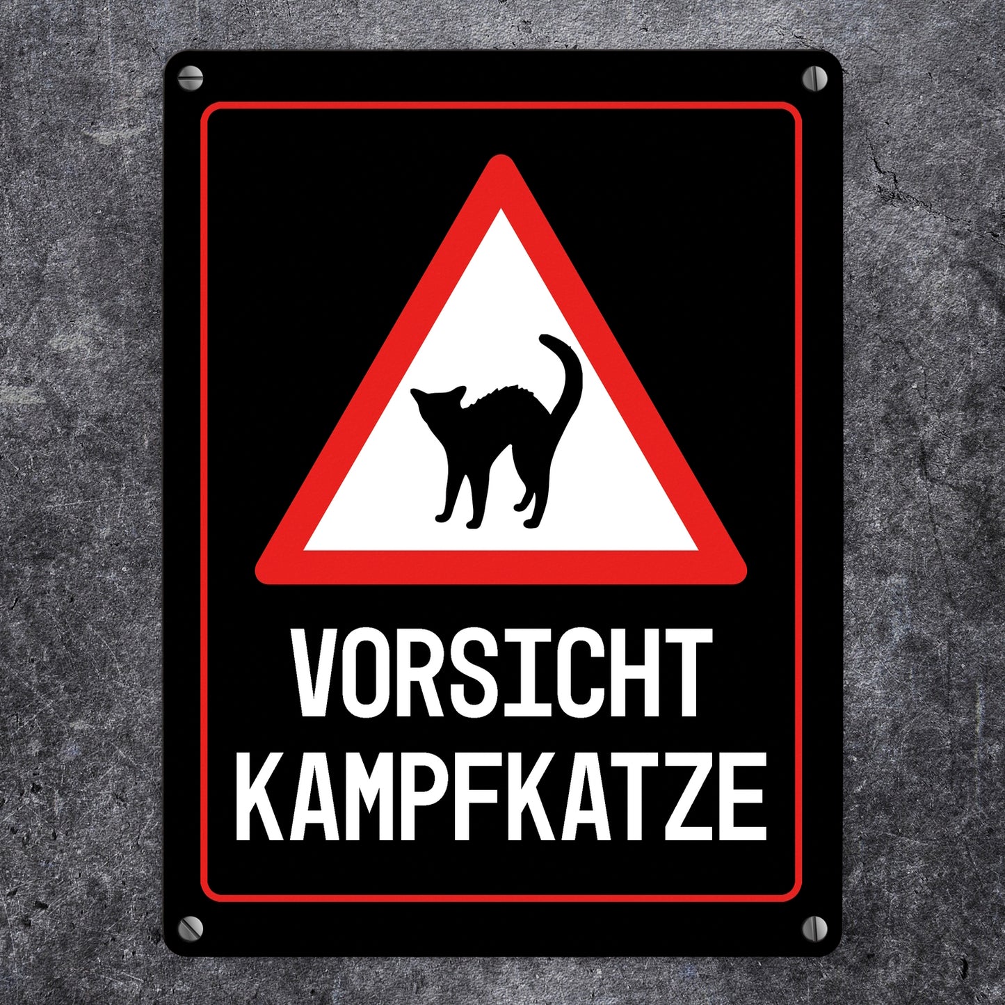 Vorsicht Kampfkatze Warn- und Hinweisschild in Schwarz mit Piktogramm