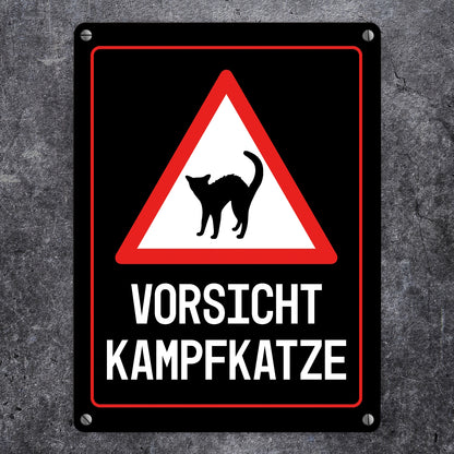 Vorsicht Kampfkatze Warn- und Hinweisschild in Schwarz mit Piktogramm