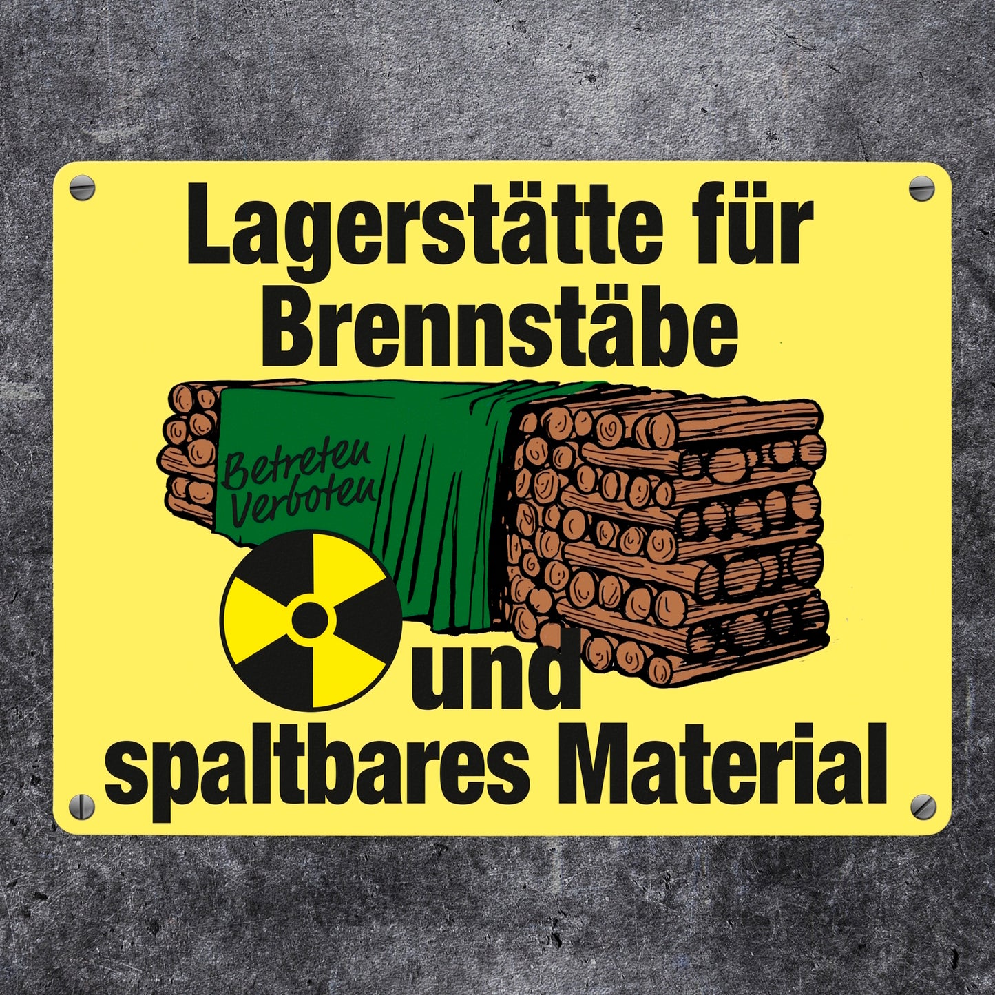 Lagerstätte für Brennstäbe - Brennholzlager Metallschild in 15x20 cm in Gelb