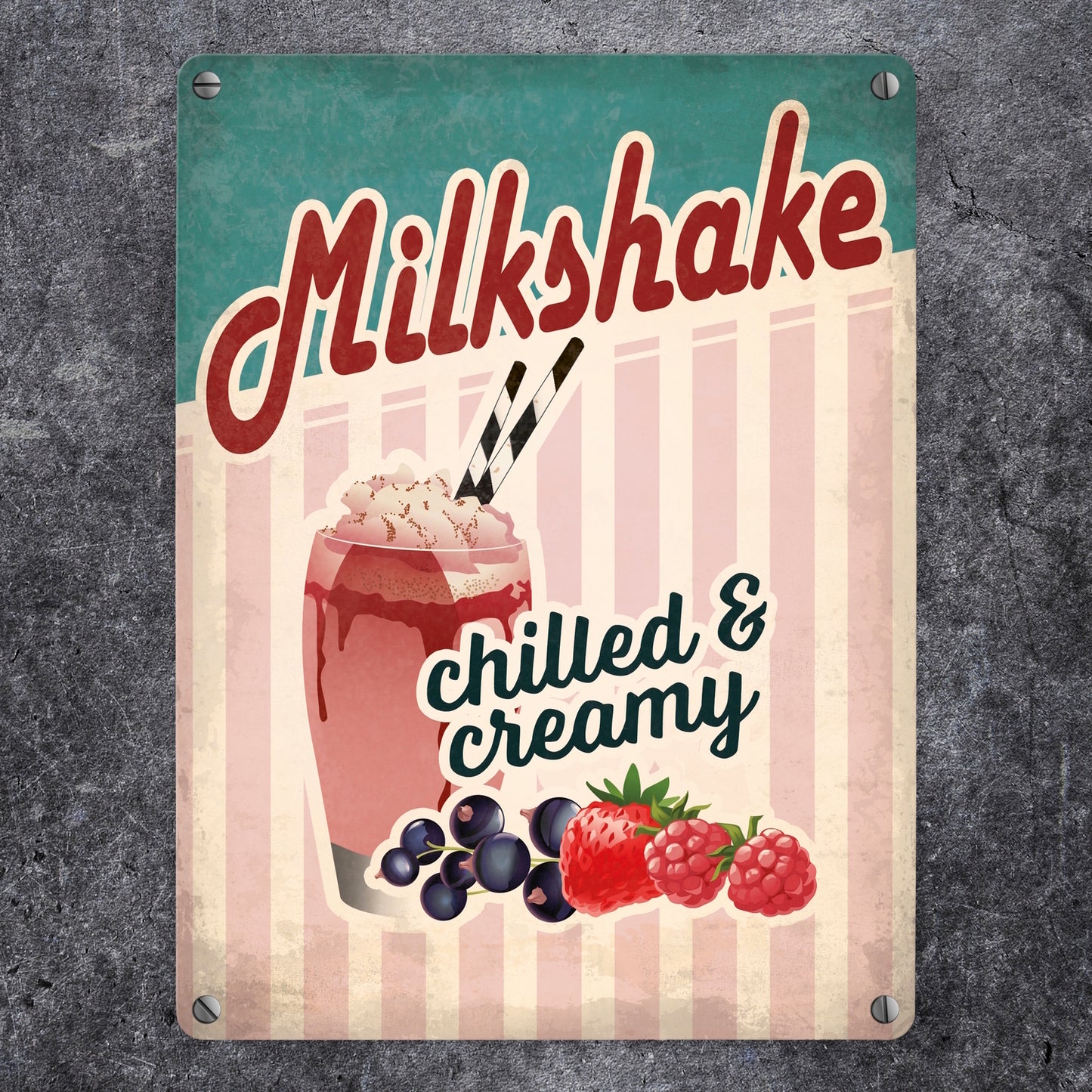 Metallschild mit American Diner Classics - Milkshake Motiv