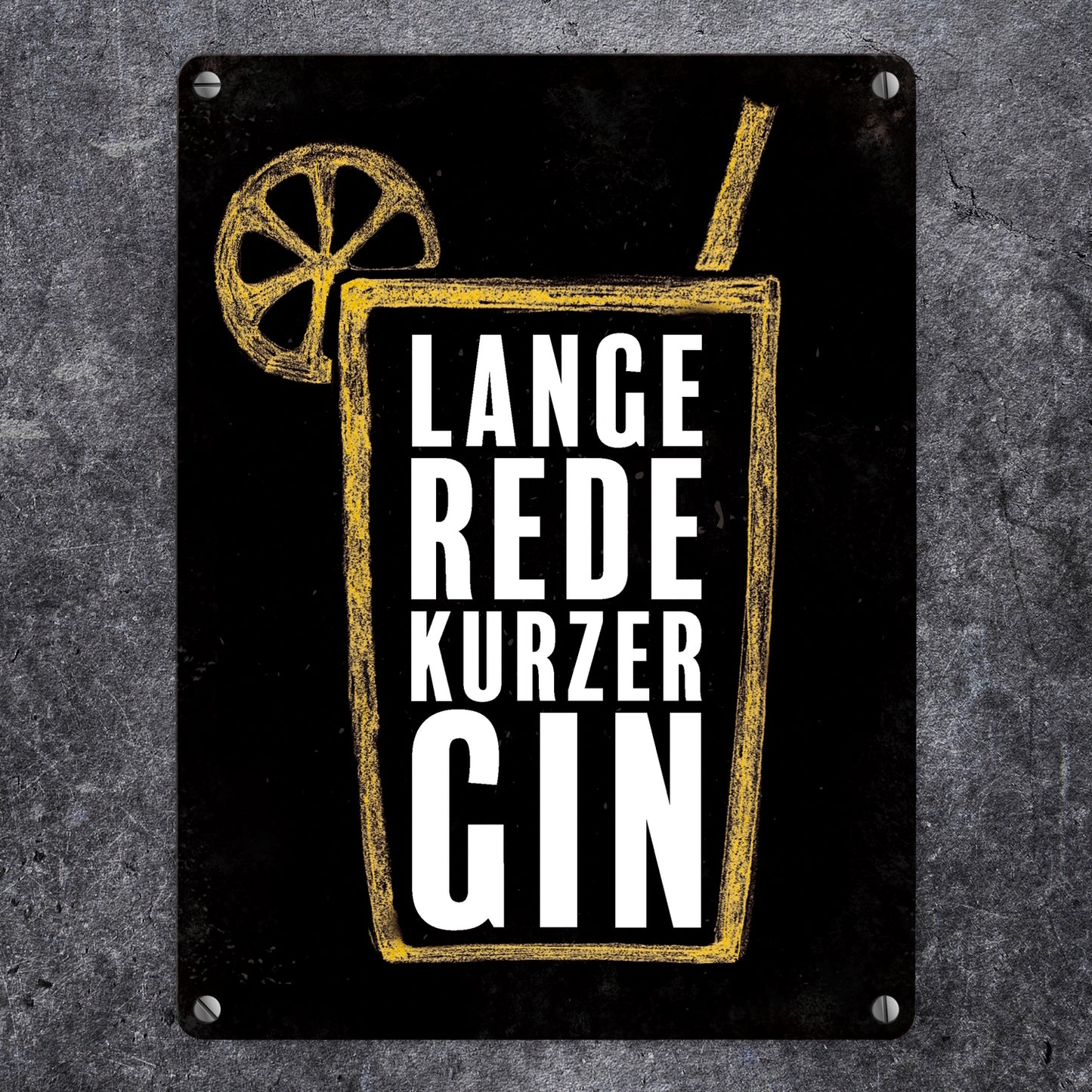 Metallschild mit Gin Tonic Motiv und Spruch: Lange Rede, kurzer Gin