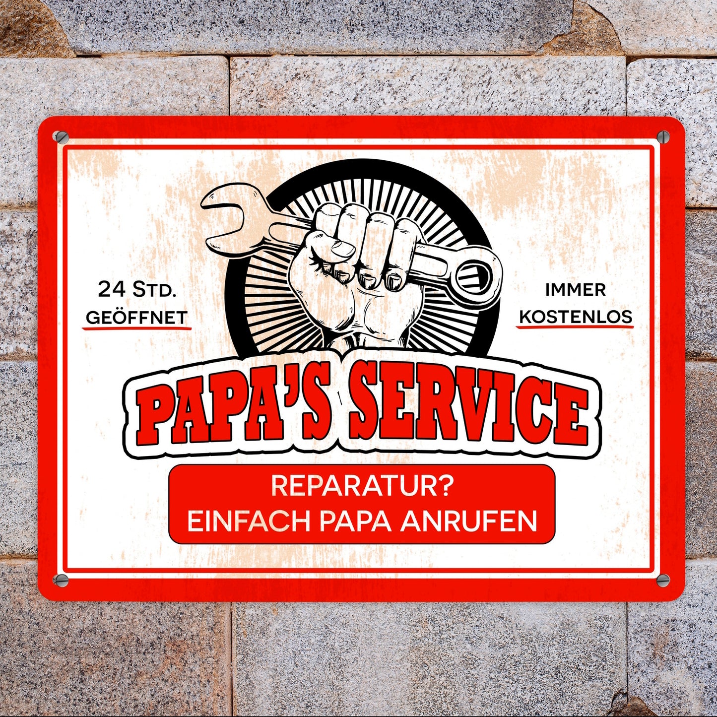 Papa's Service Metallschild XL in 21x28 cm mit Werkstattmotiv