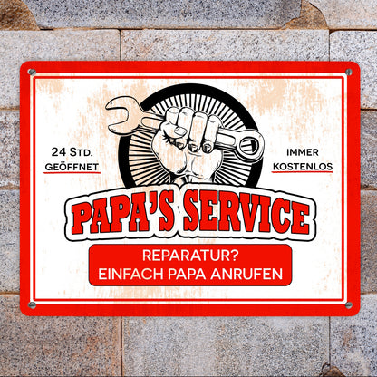 Papa's Service Metallschild XL in 21x28 cm mit Werkstattmotiv