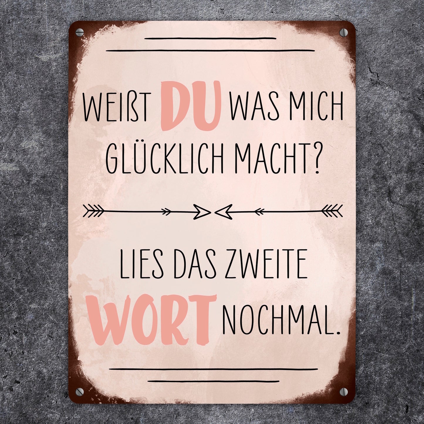 Du machst mich glücklich Metallschild XL in 21x28 cm mit Spruch zum Valentinstag