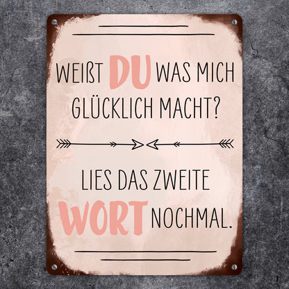 Du machst mich glücklich Metallschild XL in 21x28 cm mit Spruch zum Valentinstag