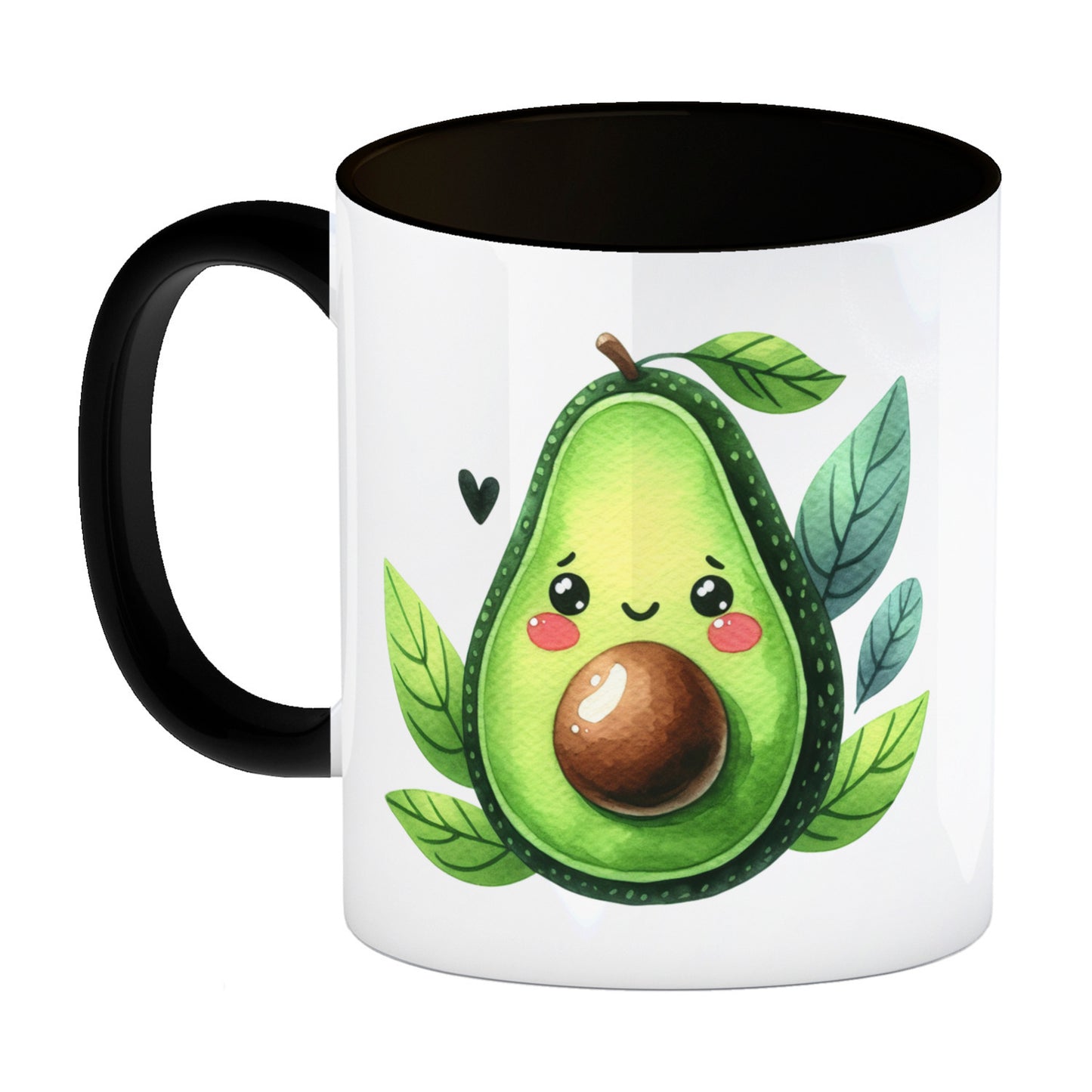 Lächelnde Avocado Kaffeebecher in schwarz