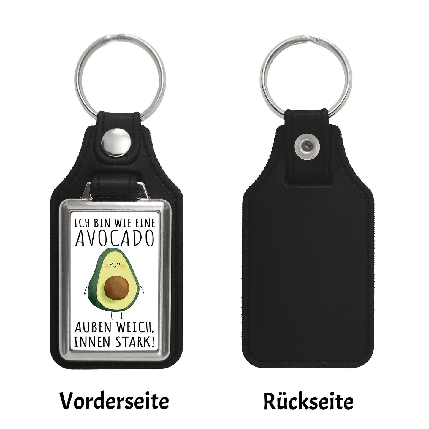 Avocado Schlüsselanhänger mit Kunstleder-Anhänger mit Spruch Wie Avocado außen weich innen stark