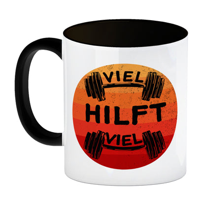 Viel hilft viel Fitness Kaffeebecher Schwarz für Sportler