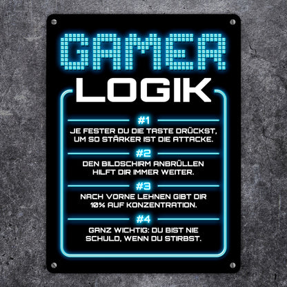 Gamer Logik Metallschild XL in 21x28 cm in blau