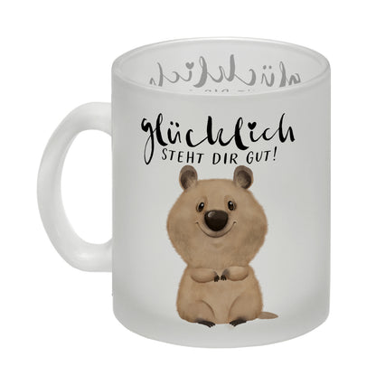 Quokka Glas Tasse mit Spruch Glücklich steht dir gut