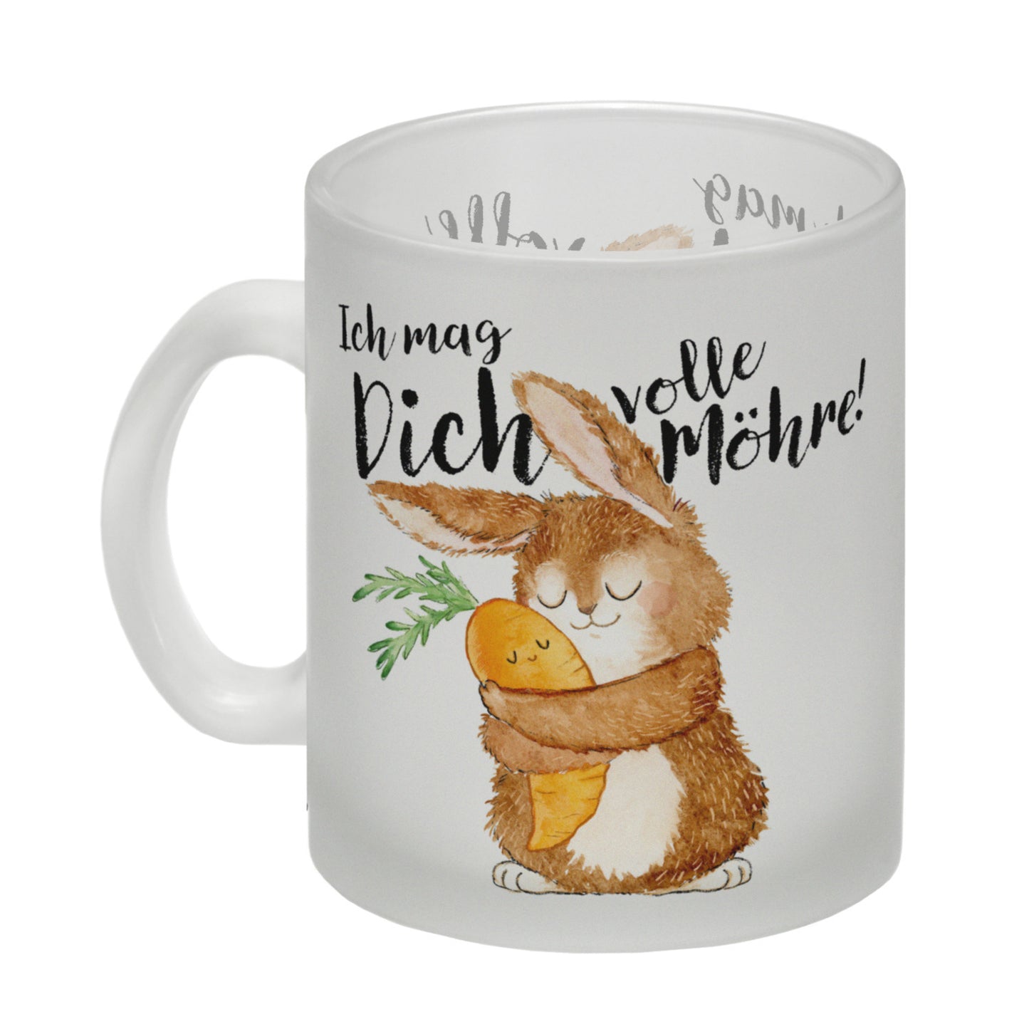 Hase Glas Tasse mit Spruch Ich mag dich volle Möhre