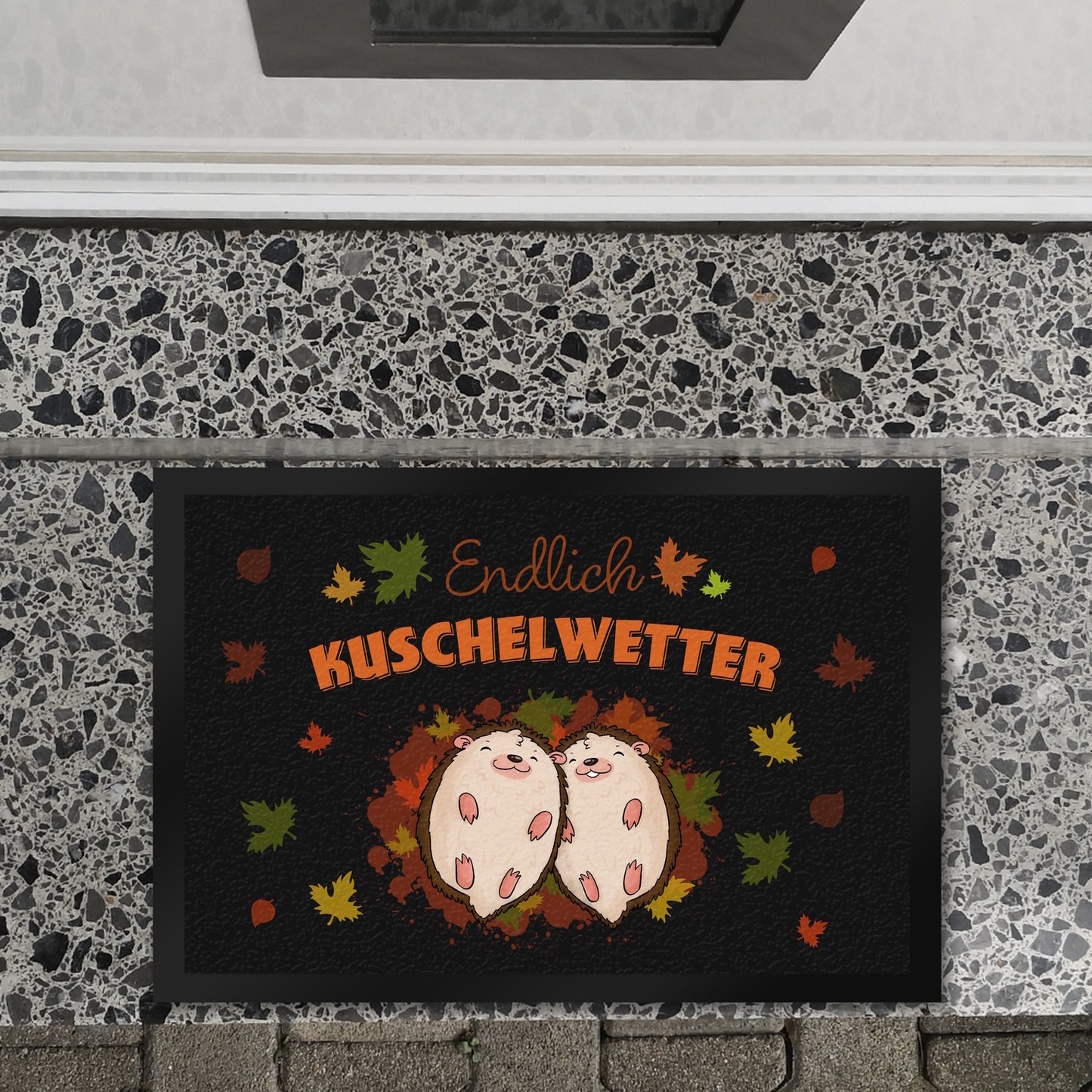 Endlich Kuschelwetter herbstliche Fußmatte XL in 40x60 cm mit Igelpaar