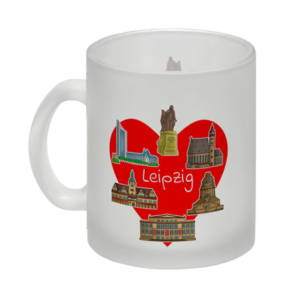 Leipzig Glas Tasse mit Herz und Sehenswürdigkeiten