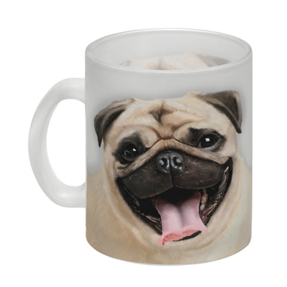 Glas Tasse mit Mops Motiv