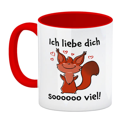 Ich liebe dich soooooo viel Kaffeebecher Rot mit niedlichem Eichhörnchen