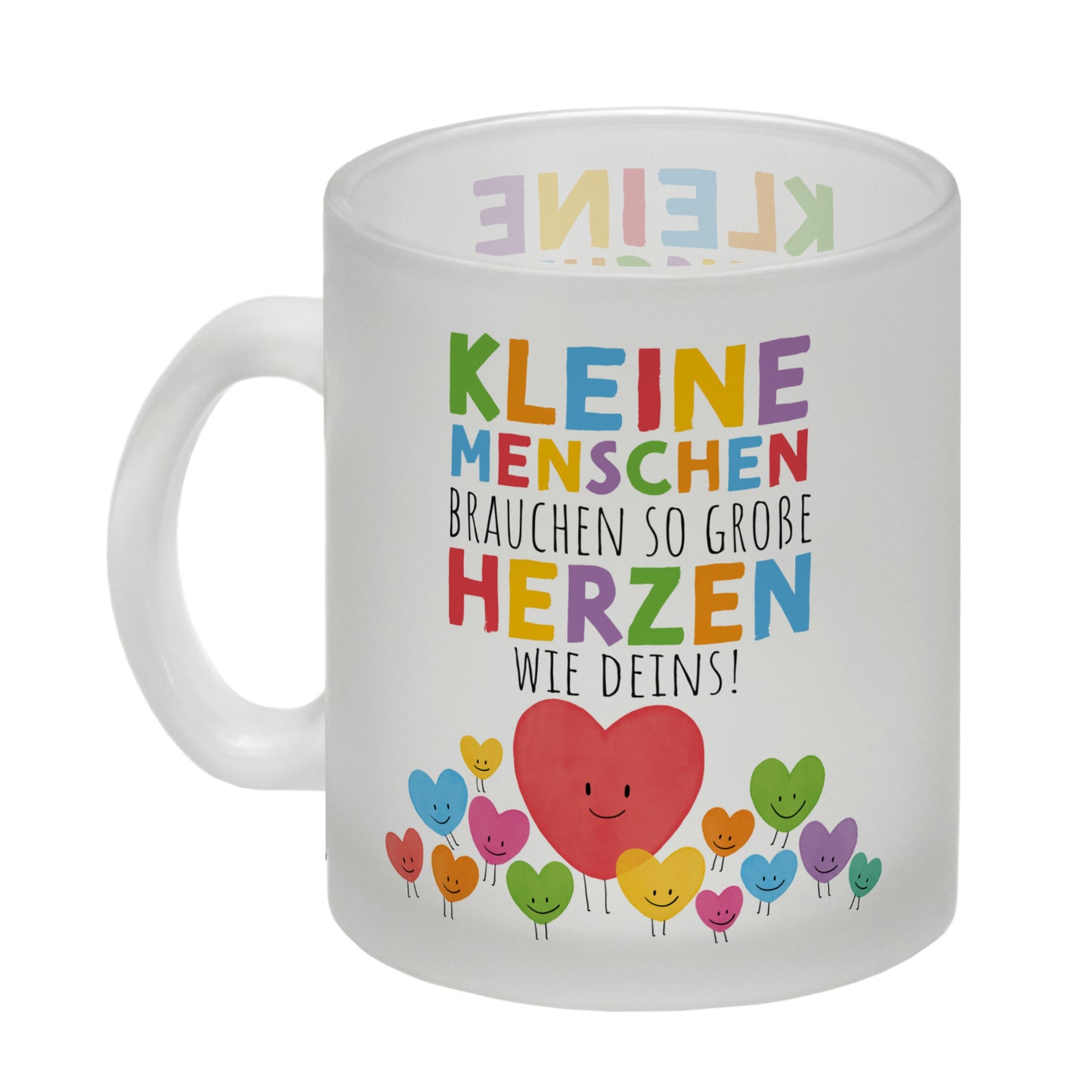 Herzen Glas Tasse mit Spruch Große Herzen für kleine Menschen