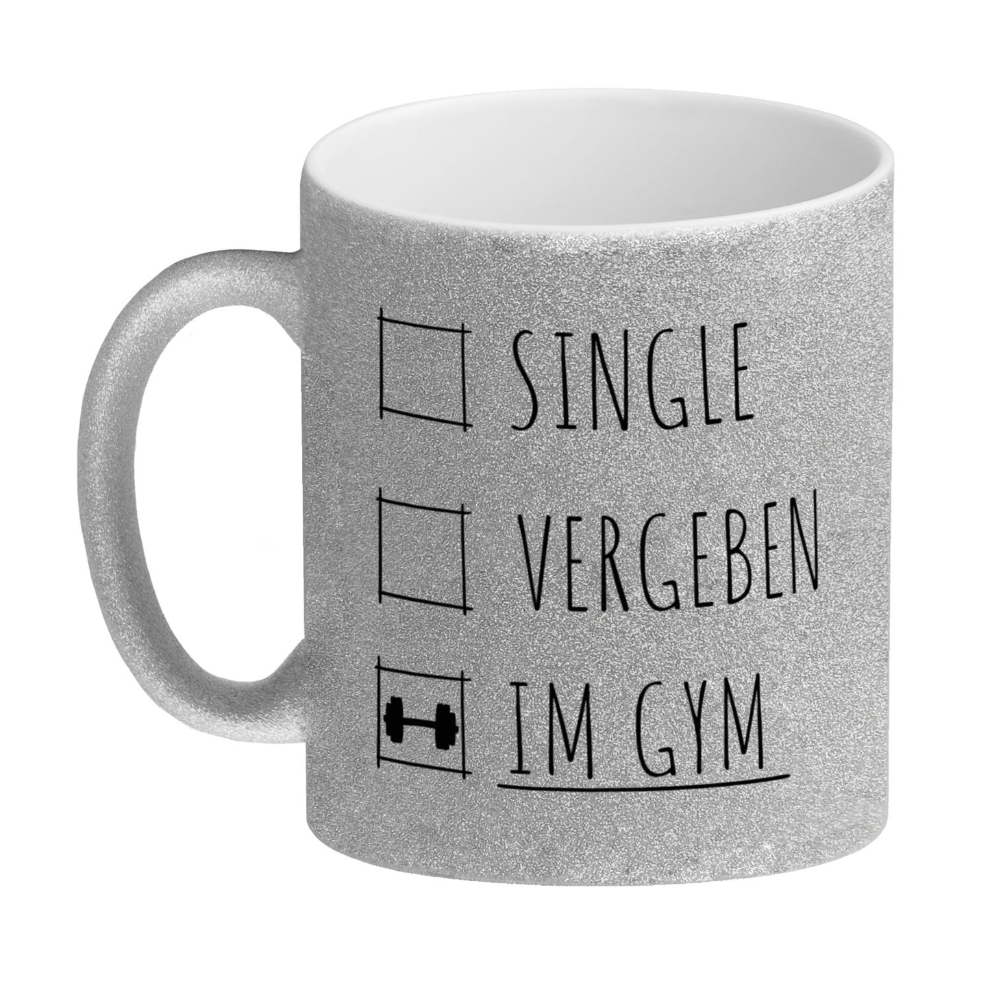 Single, vergeben oder im Gym Fitness Glitzer-Kaffeebecher