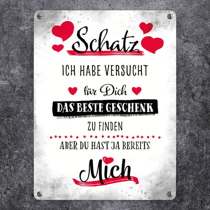 Bestes Geschenk für Schatz zum Valentinstag Metallschild in 15x20 cm