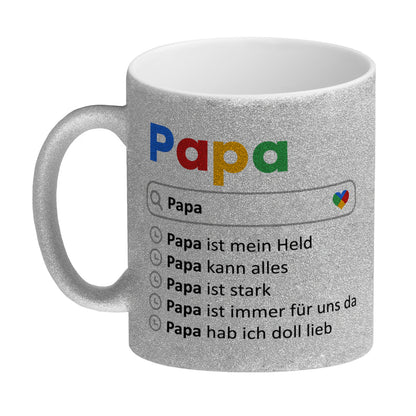 Papa ist mein Held Suchmaschine Glitzer-Kaffeebecher