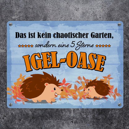 Igel Metallschild in 15x20 cm mit Spruch - Garten ist eine 5 Sterne Igel-Oase