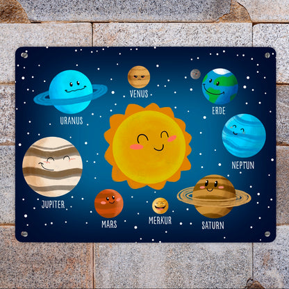 Sonnensystem Metallschild XL in 21x28 cm mit niedlichen Planeten