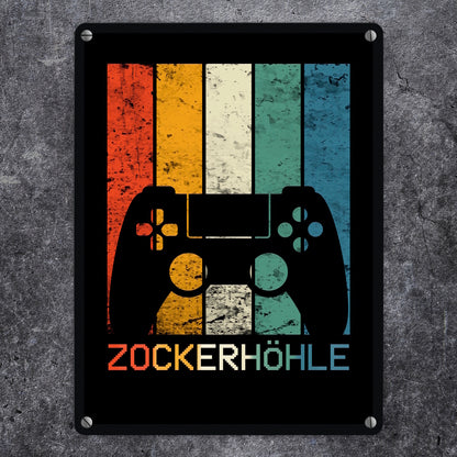 Zockerhöhle Metallschild mit Retro Gamer-Motiv