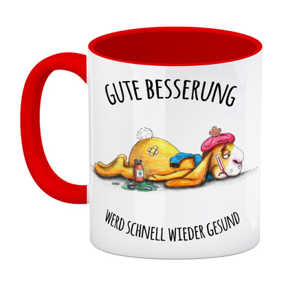 Gute Besserung, werd schnell wieder gesund Kaffeebecher Henkel und Innenseite Rot mit Hase Motiv