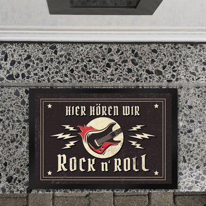 Hier hören wir Rock n' Roll Fußmatte XL in 40x60 cm mit Gitarren Motiv