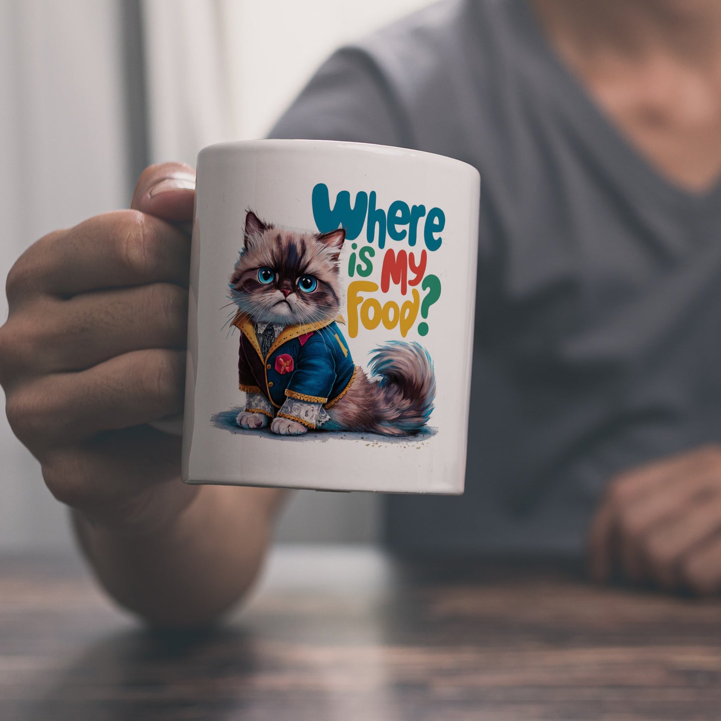 Schicke mürrische Katze Kaffeebecher - Wo ist mein Futter