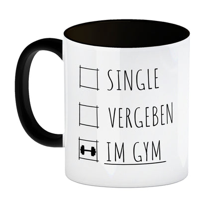 Single, vergeben oder im Gym Fitness Kaffeebecher Schwarz