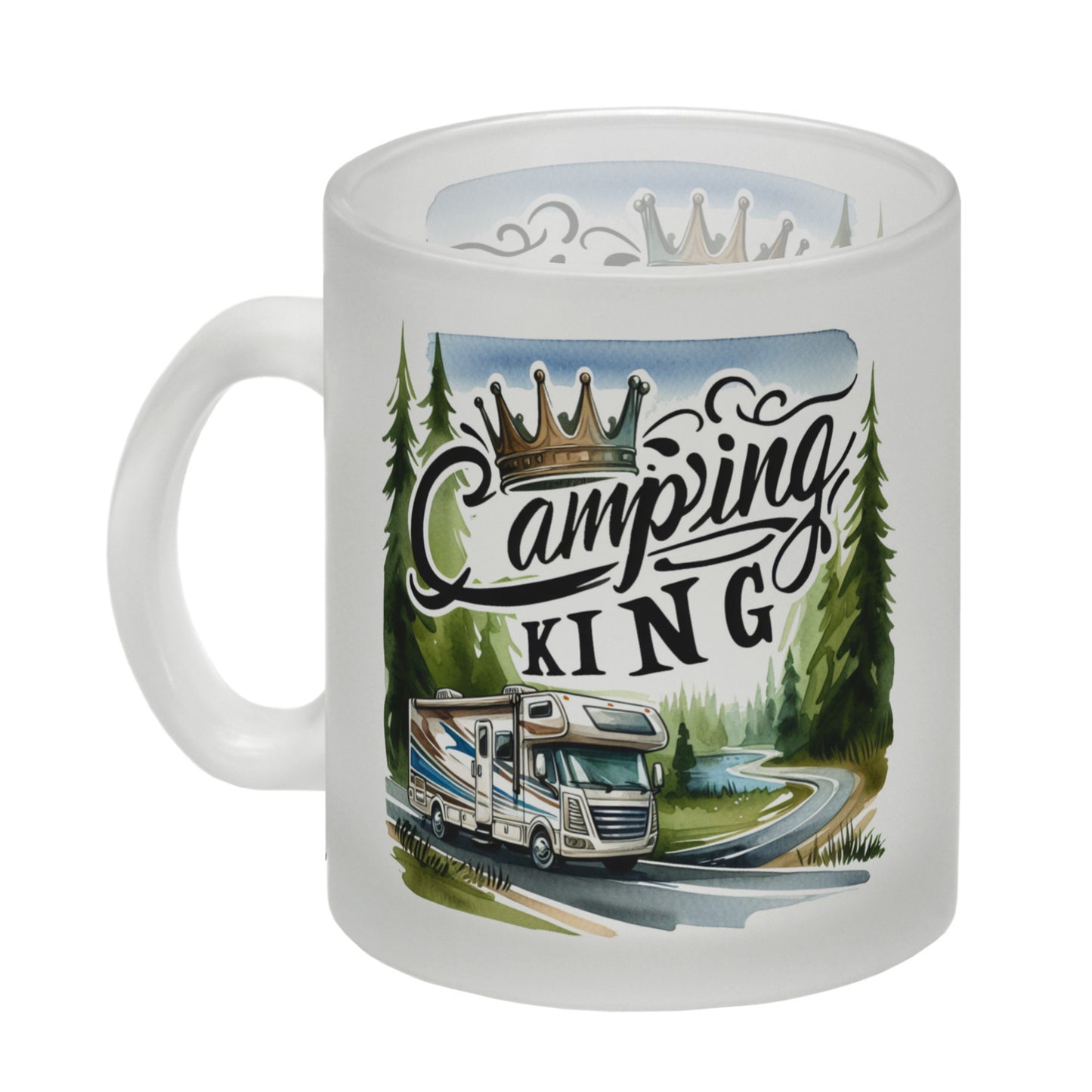 Camping King mit Wohnmobil Glas Tasse