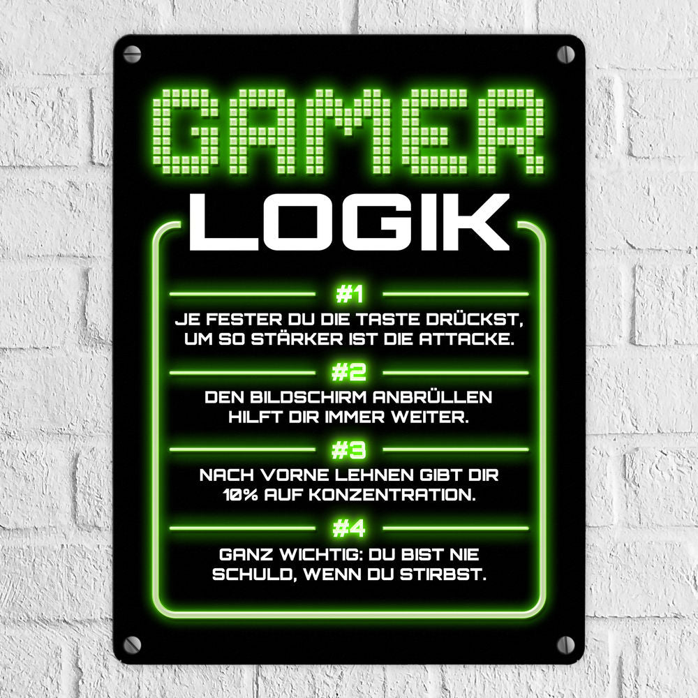 Gamer Logik Metallschild in 15x20 cm in grün