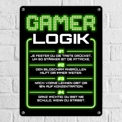 Gamer Logik Metallschild in 15x20 cm in grün