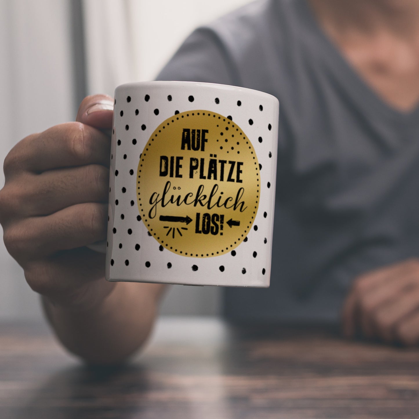 Auf die Plätze, glücklich, los! Motivation Kaffeebecher