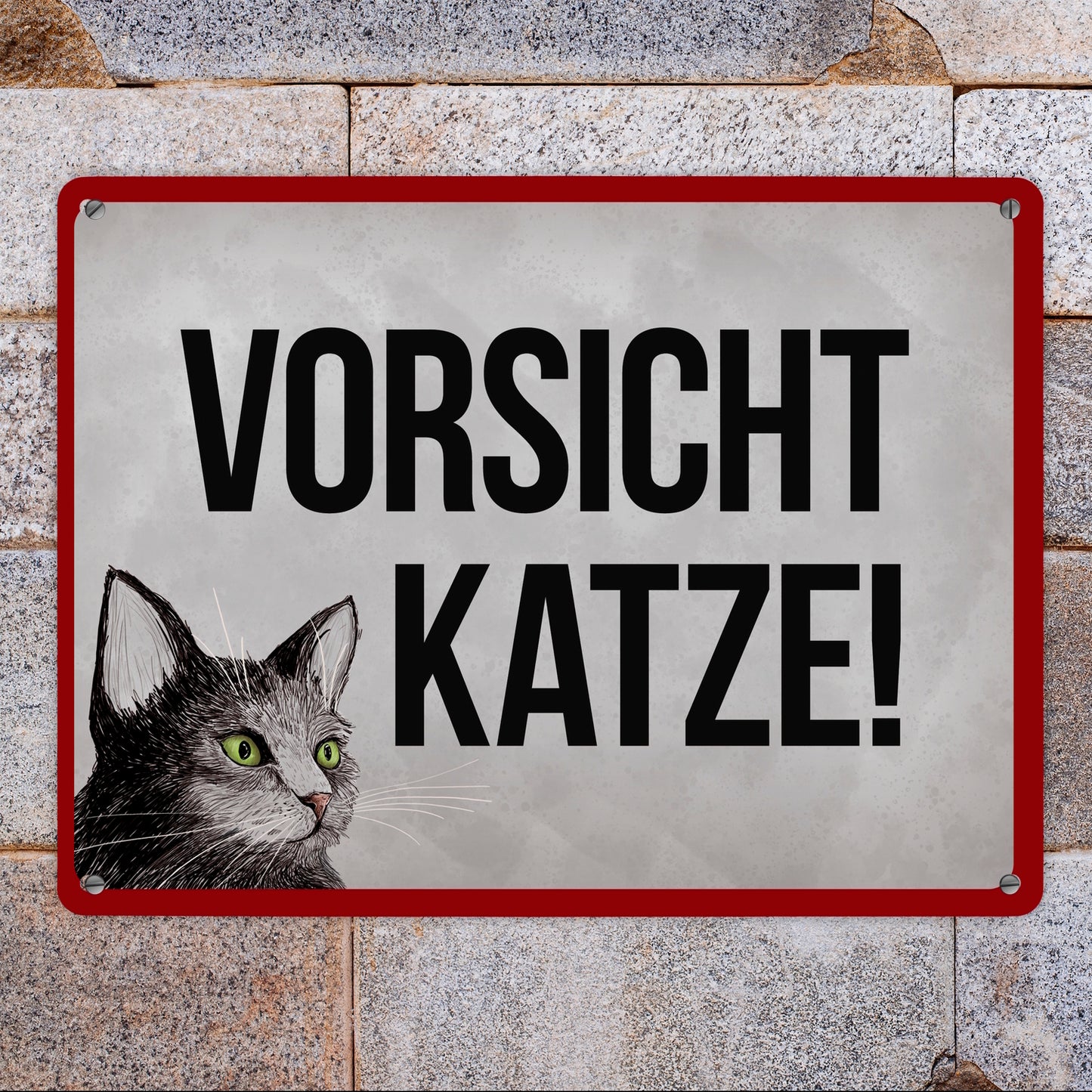 Metallschild XL mit Spruch: Vorsicht Katze