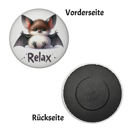 Baby Fledermaus Magnet rund mit Spruch Relax