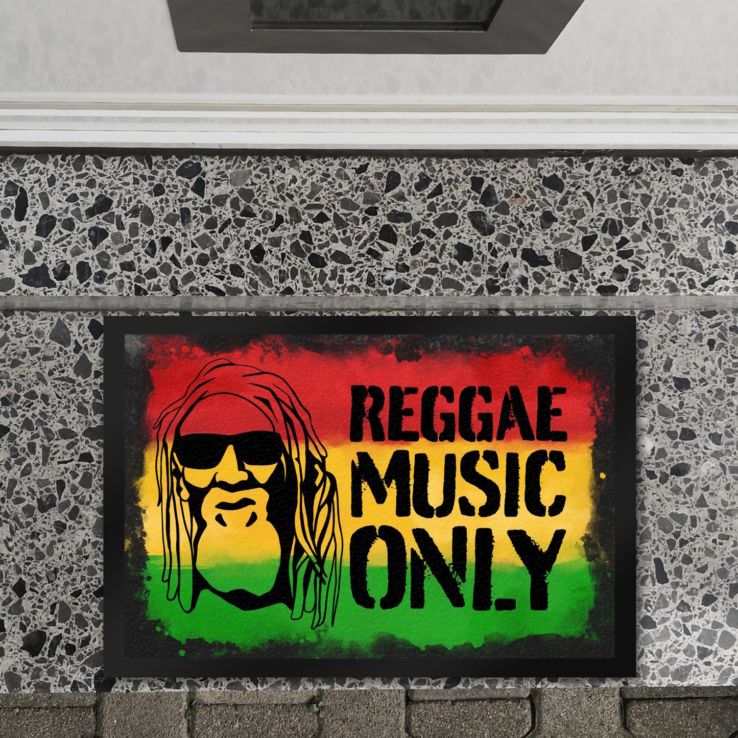 Reggae Music Only Fußmatte XL in 40x60 cm für Reggae Fans mit Rastafari Gesicht