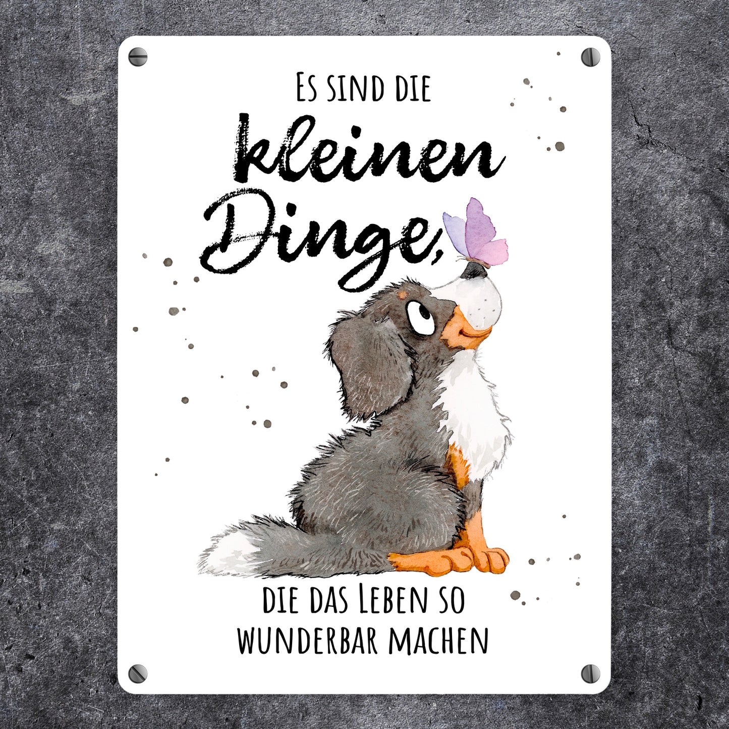 Hund Metallschild in 15x20 cm mit Spruch Die kleinen Dinge machen das Leben so wunderbar