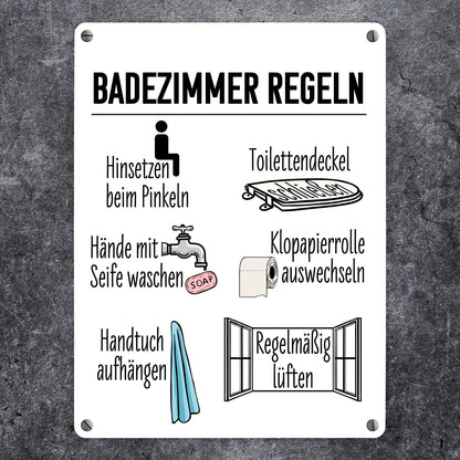 Badezimmer Regeln für ein hygienischeres Bad Metallschild in 15x20 cm