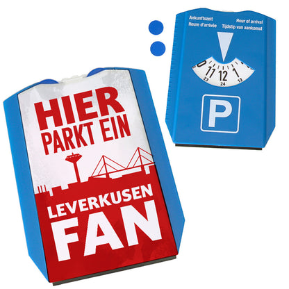 Hier parkt ein Leverkusen Fan Parkscheibe in Rot Weiß