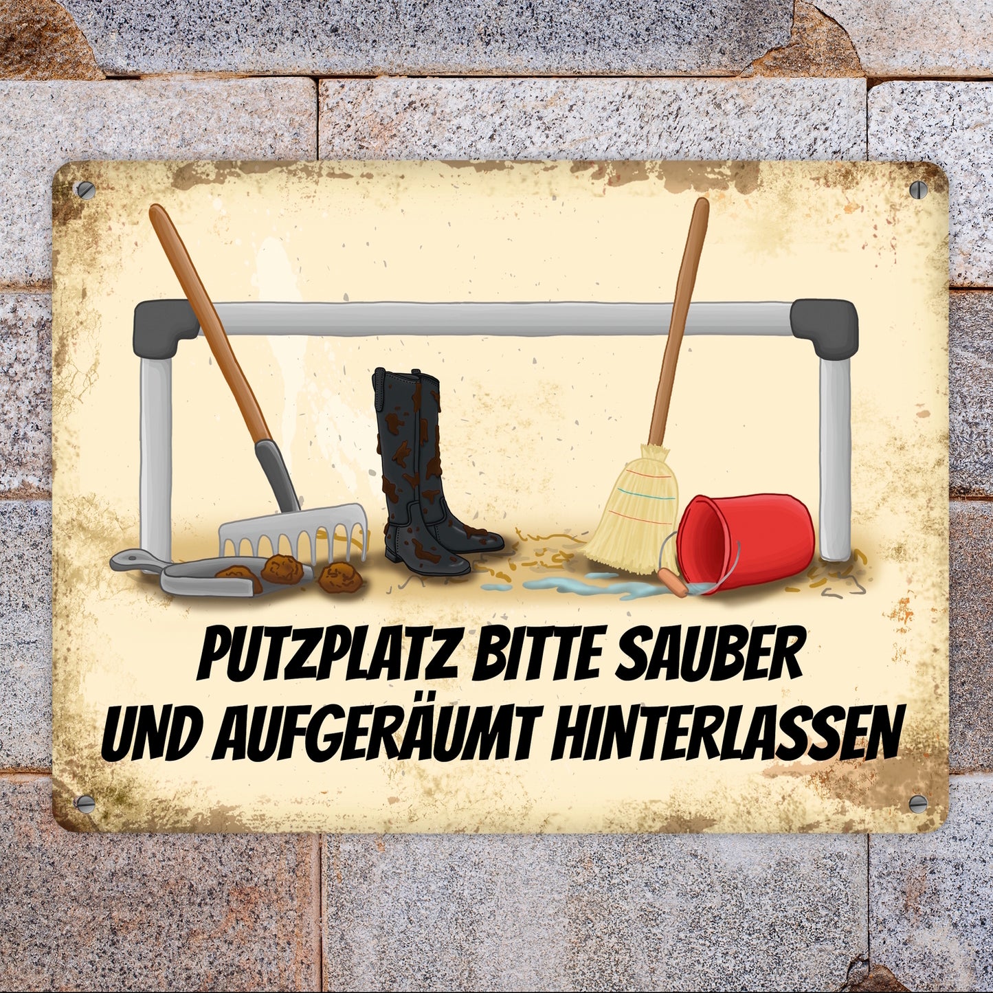 Metallschild XL mit Putzplatz Motiv und Spruch: Putzplatz bitte sauber und ...