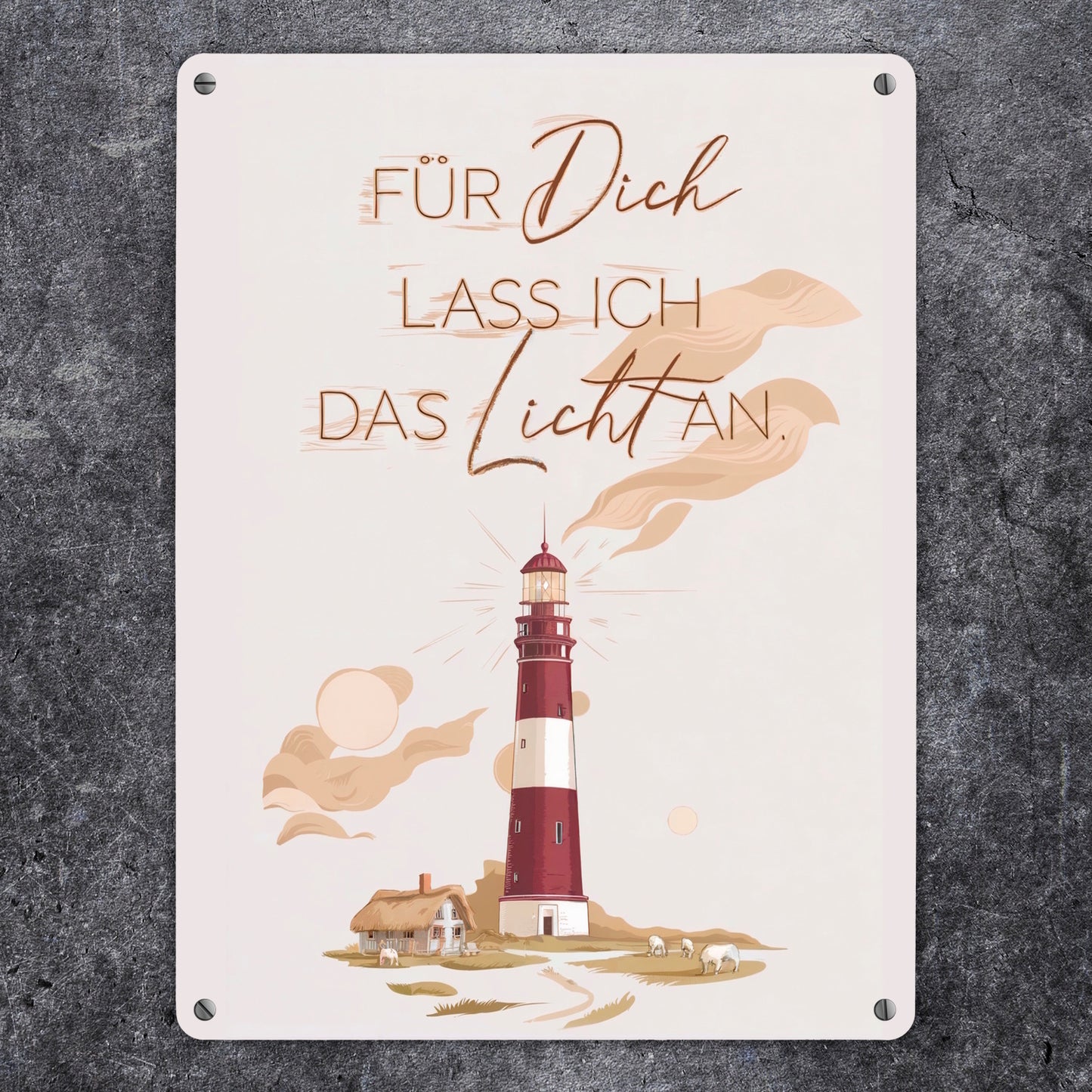 Leuchtturm Metallschild XL in 21x28 cm - für dich lass ich das Licht an