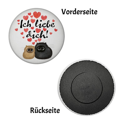 Knuffige Katzen Magnet rund rund mit Spruch Ich liebe dich