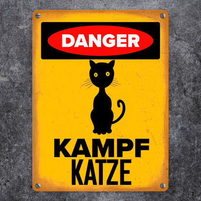 Danger Kampf Katze Metallschild in 15x20 cm mit Katzen Silhouette