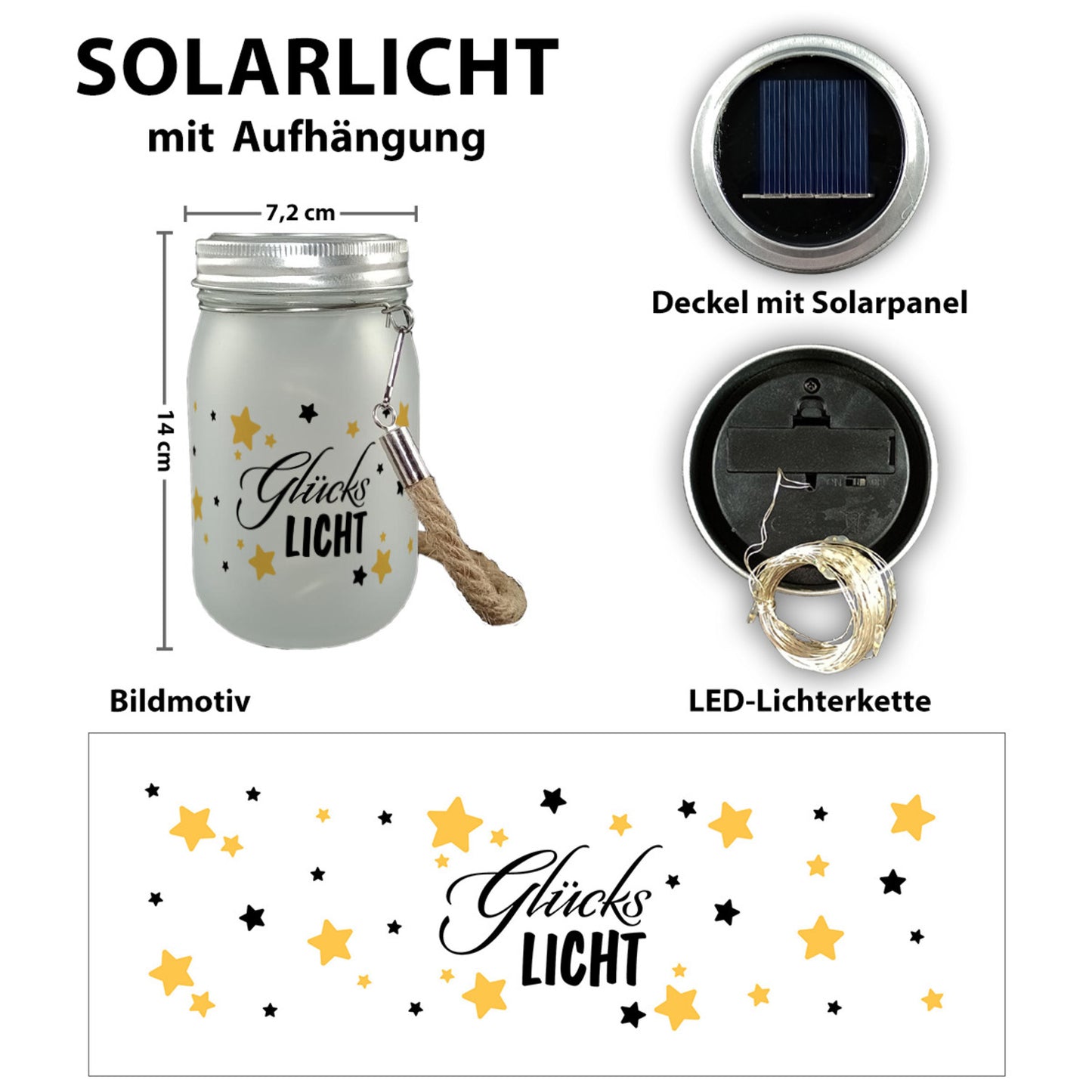 Glückslicht Solarlicht mit Sternen