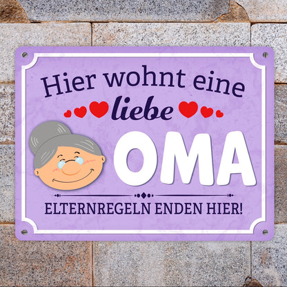 Hier wohnt eine liebe Oma Metallschild XL in 21x28 cm